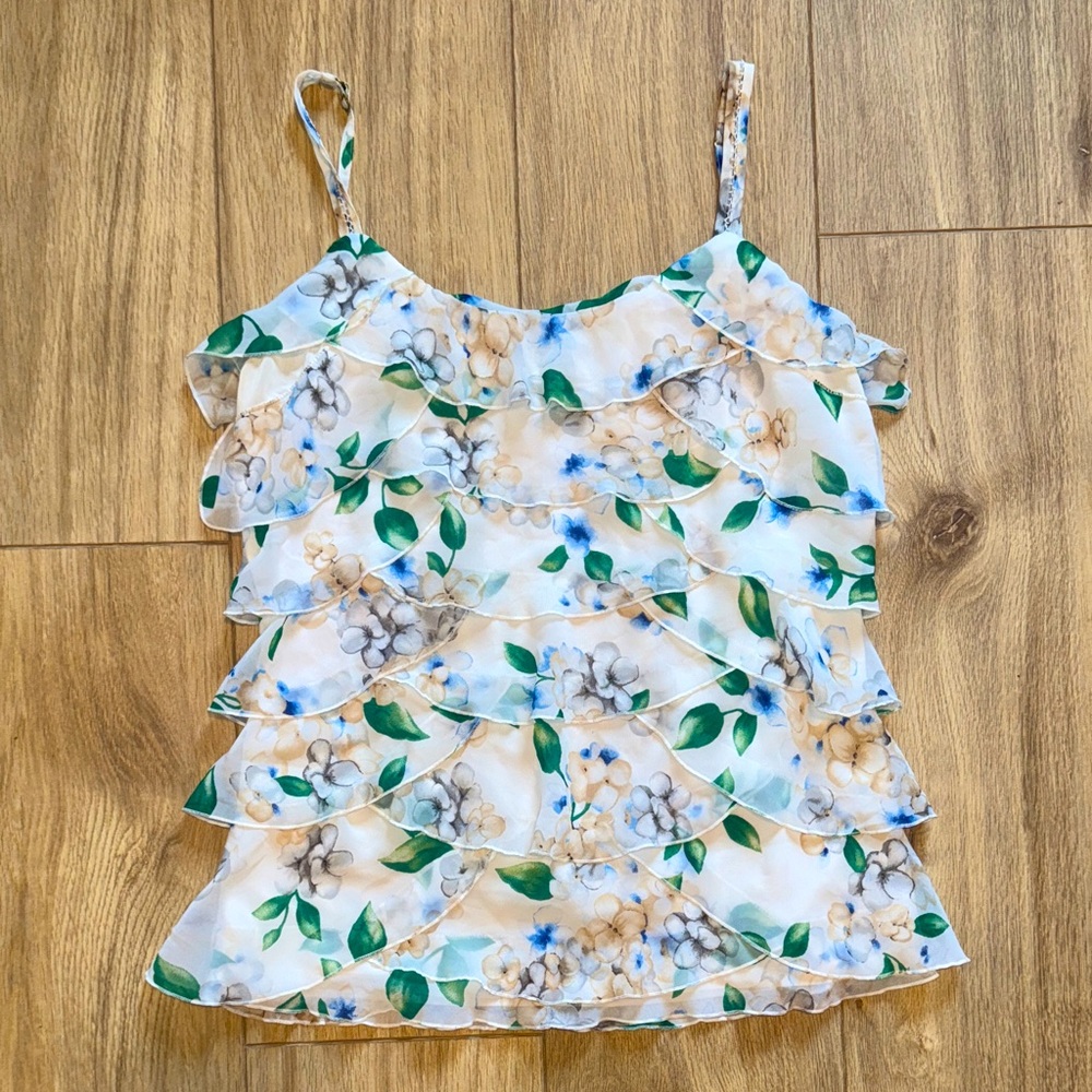 WHITE HOUSE BLACK MARKET Spaghetti Strap Flowy Layered Floral Print Tank Top